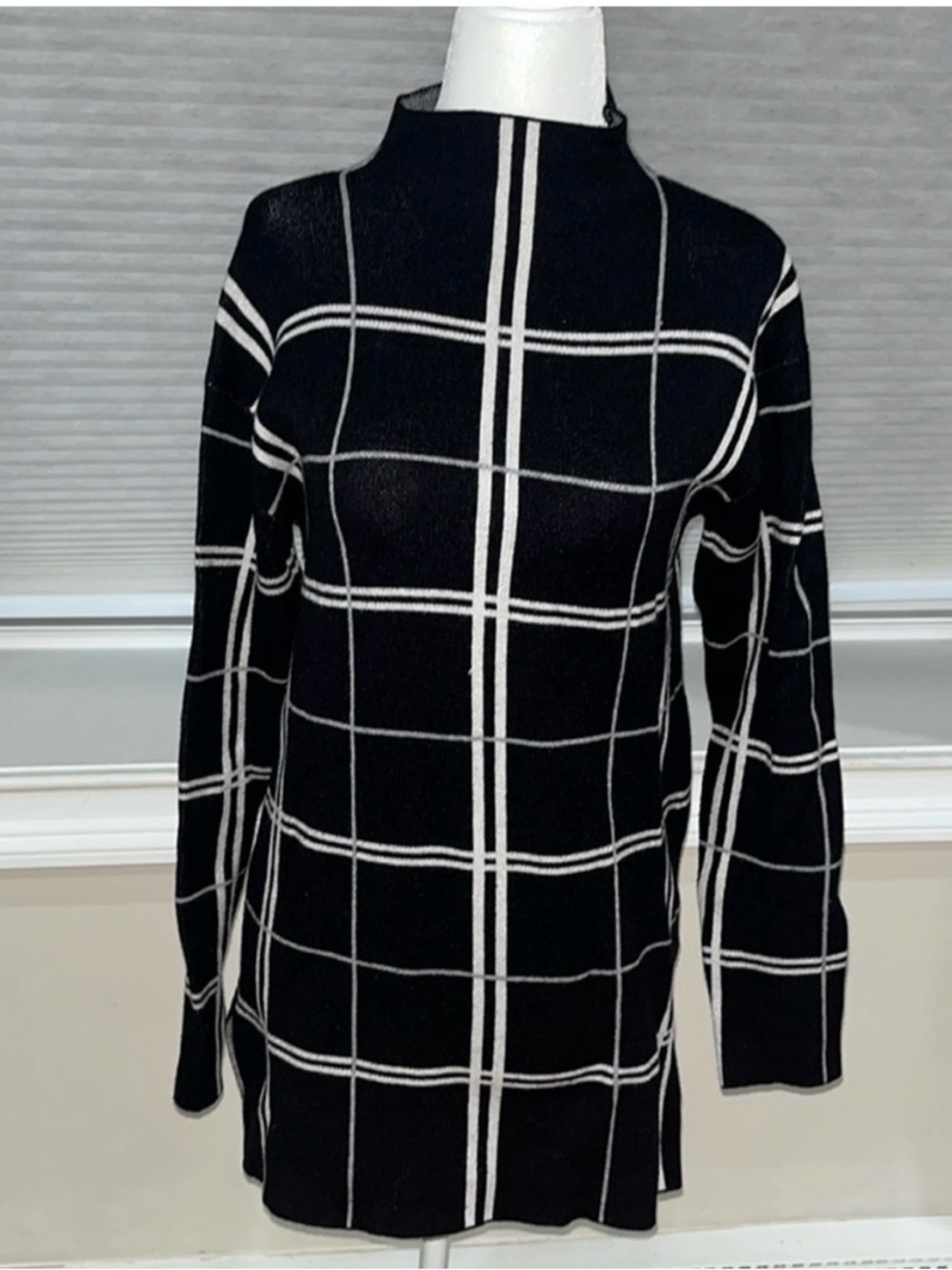Ellen Tracy Black & White Windowpane Turtleneck Sweater